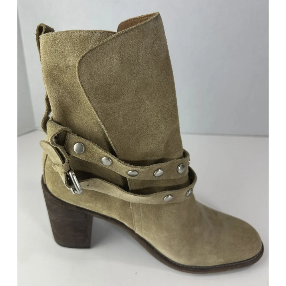 See By Chloe Belted Studded Suede Ankle Boot Tan Brown Women's Size 40.5 Booties - Picture 9 of 16